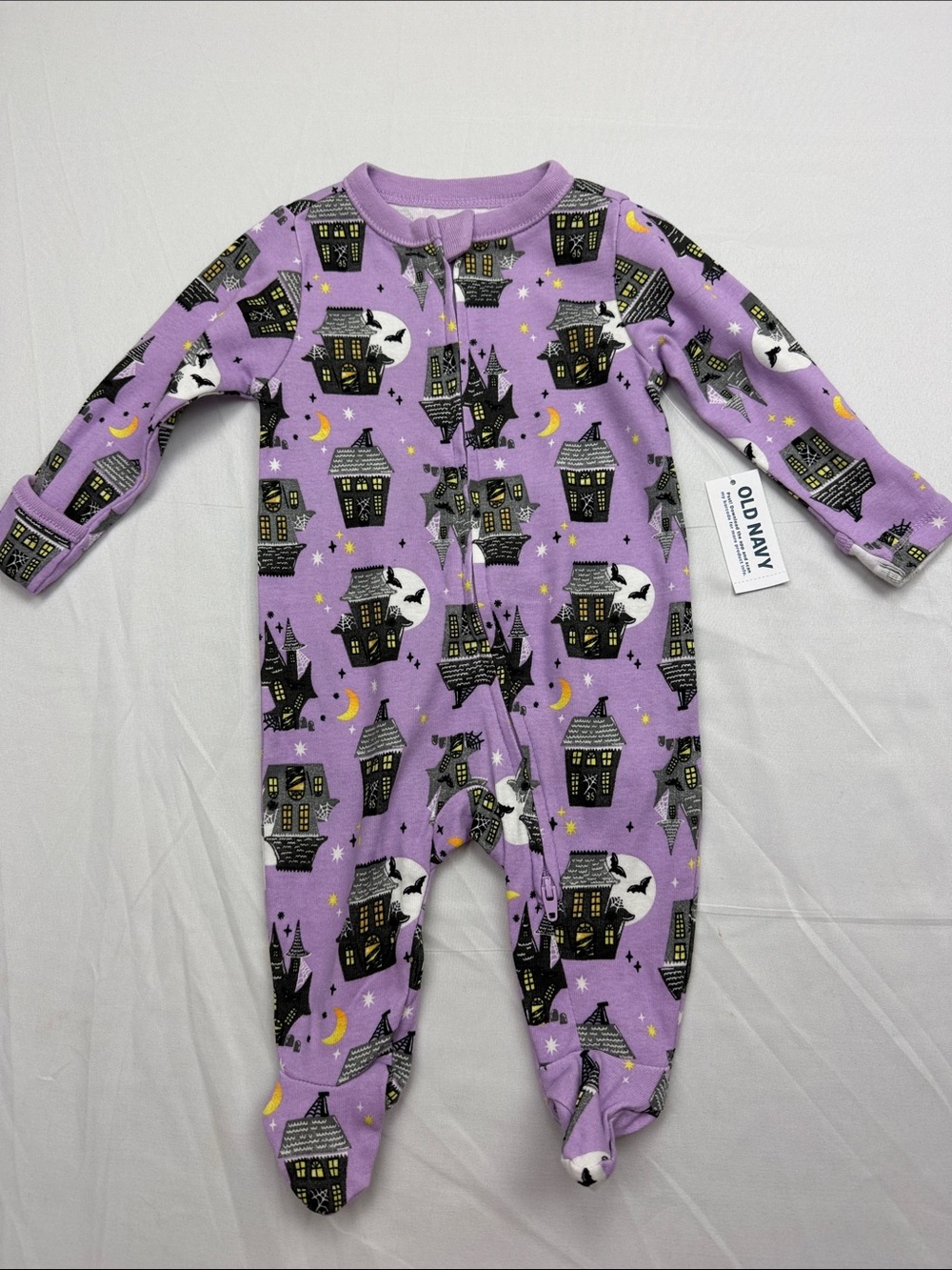 Old Navy Lavender Halloween Haunted House Footed One-Piece 2way zipper - Picture 1 of 4